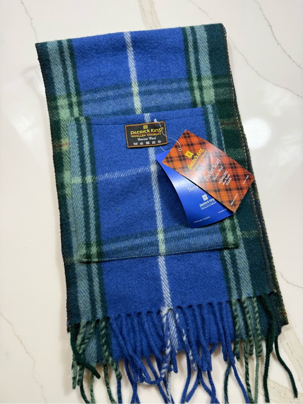 Patrick Kin’s Blue & Green Plaid Wool Scarf